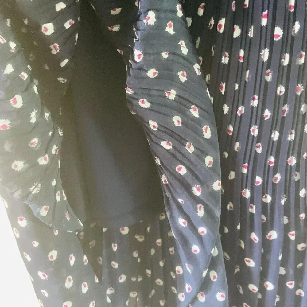 Maison Jules Size XS Sheer Pleated Eyelet Maxi Dress Navy Pink Boho - Picture 8 of 8